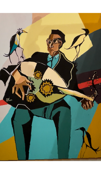 Oud player with birds