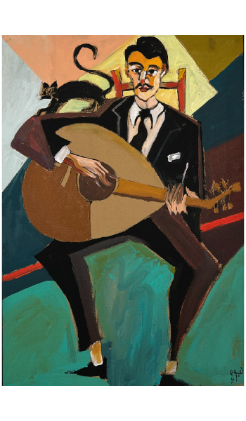 Oud player with a cat