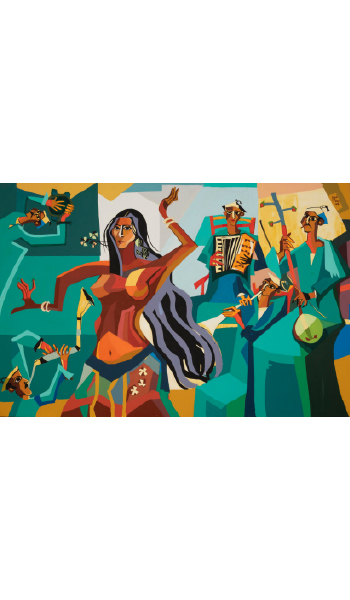 Egyptian dancer with players